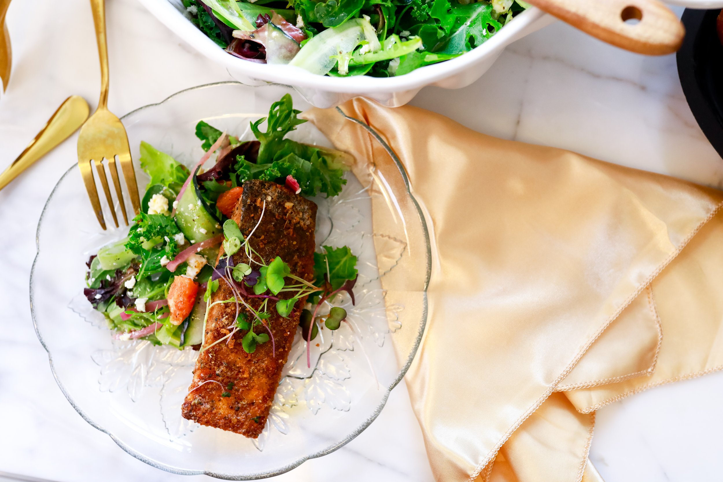 Le Rouge Cuisine's salmon and spring salad dish